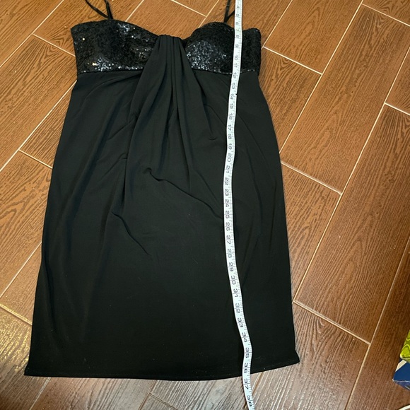 Maggy London Silk Black Sequin Cocktail slip Dress sz 12 spaghetti strap spandex - Picture 8 of 16